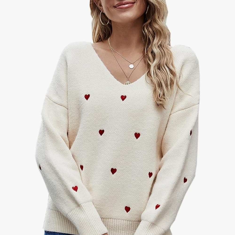 Women's Cream Heart Sweater Size Small